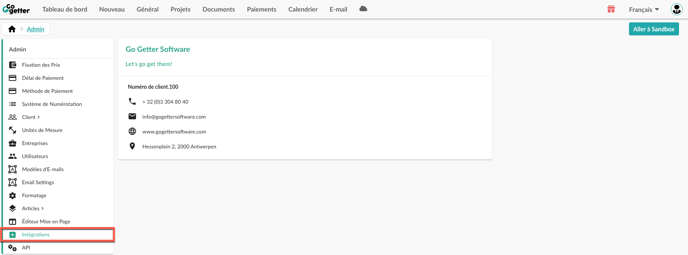 admin integrations fr