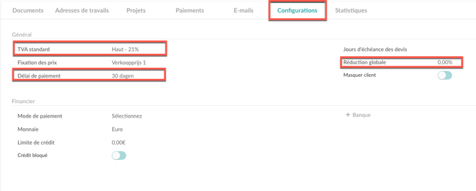 configurations fiche client