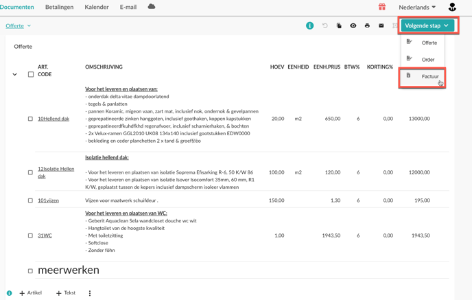 volgende stap factuur