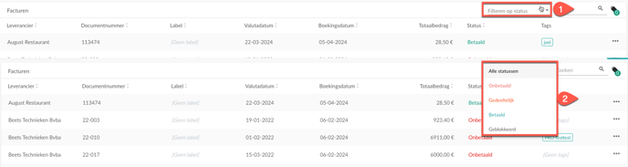filteren op status